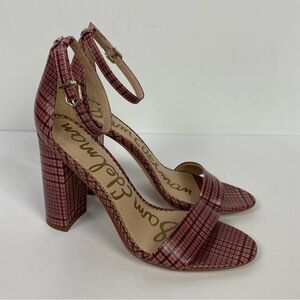 Sam Edelman Pink Plaid Houndstooth Block Heel Sandals